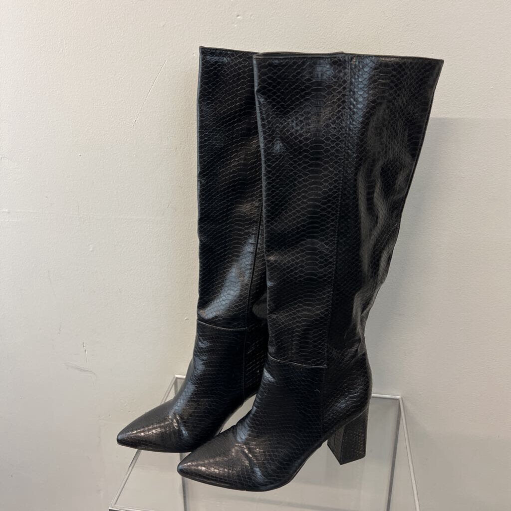 Madden Girl Black Snakeskin Leather Tall Boots 7.5