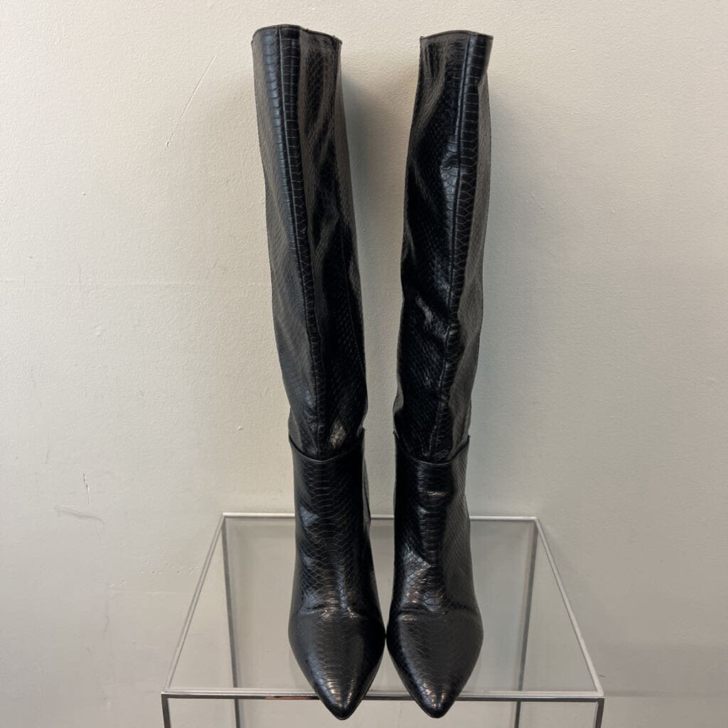 Madden Girl Black Snakeskin Leather Tall Boots 7.5
