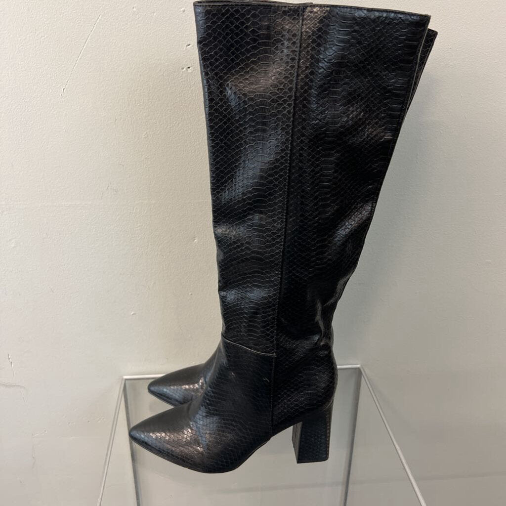Madden Girl Black Snakeskin Leather Tall Boots 7.5