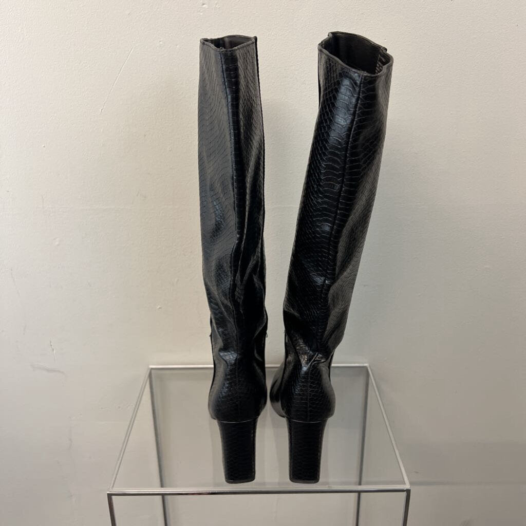 Madden Girl Black Snakeskin Leather Tall Boots 7.5