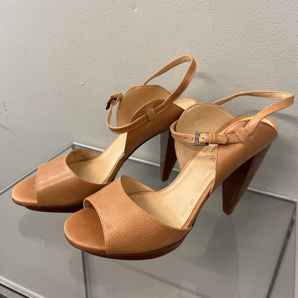 Talbots Brown Leather Ankle Strap Block Heels 8