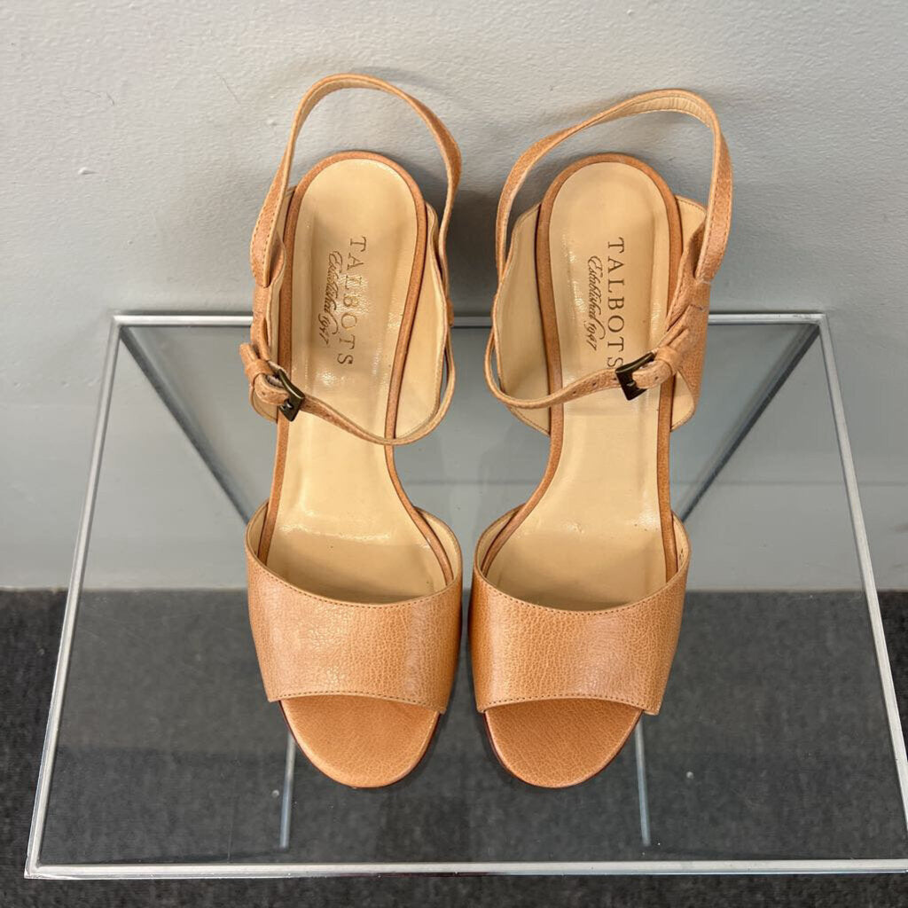 Talbots Brown Leather Ankle Strap Block Heels 8