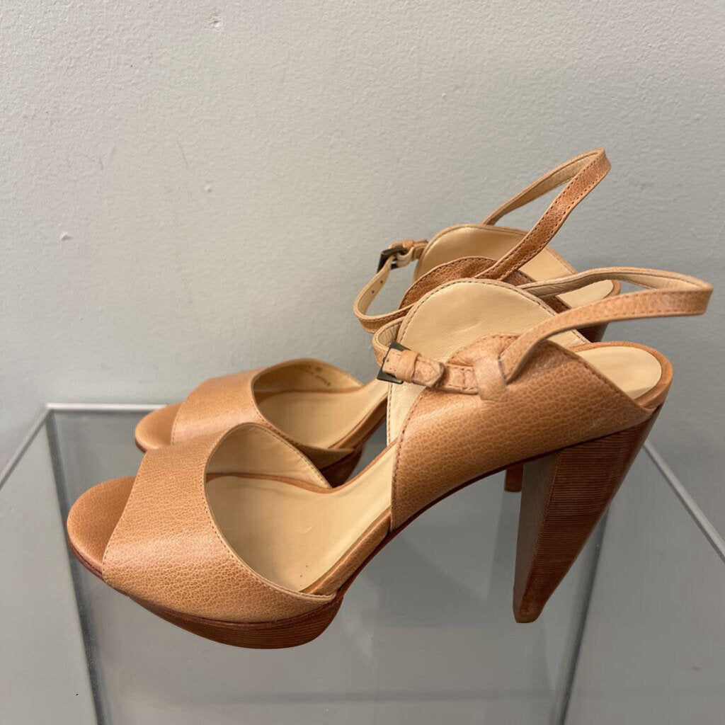 Talbots Brown Leather Ankle Strap Block Heels 8