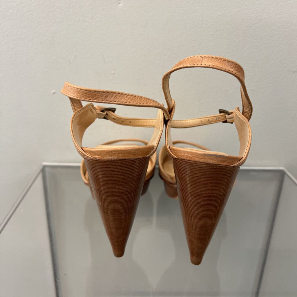 Talbots Brown Leather Ankle Strap Block Heels 8