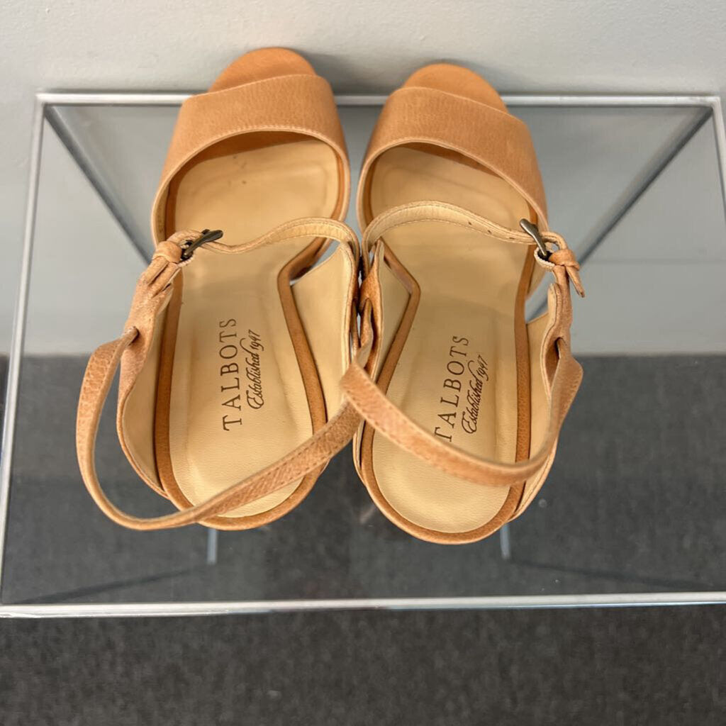 Talbots Brown Leather Ankle Strap Block Heels 8