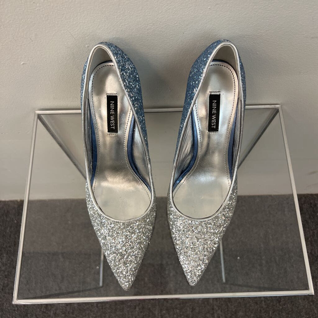 Nine West Silver Sparkle Pump Heels 8