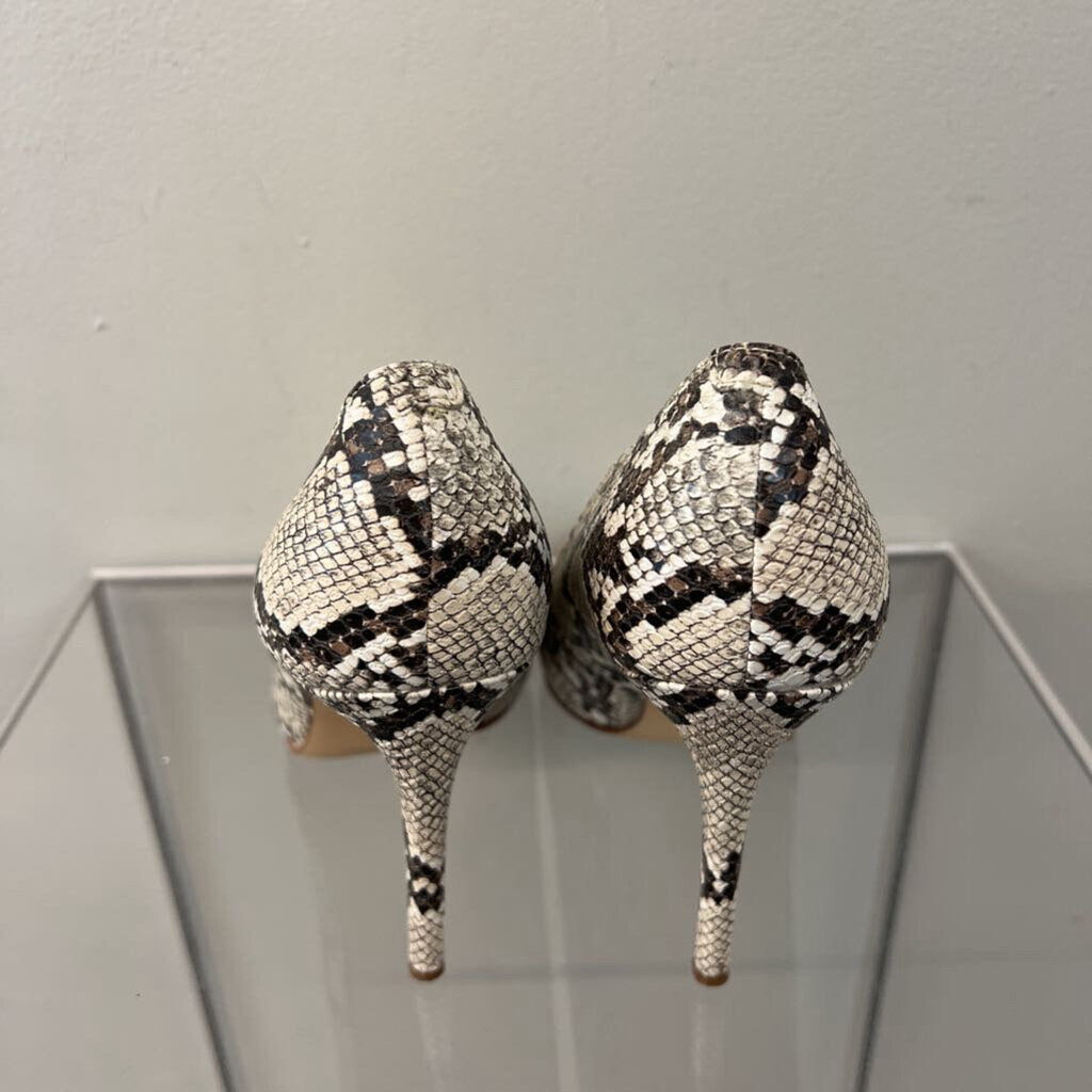 Nine West Cream/ Brown Snakeskin Print Pump Heels 8