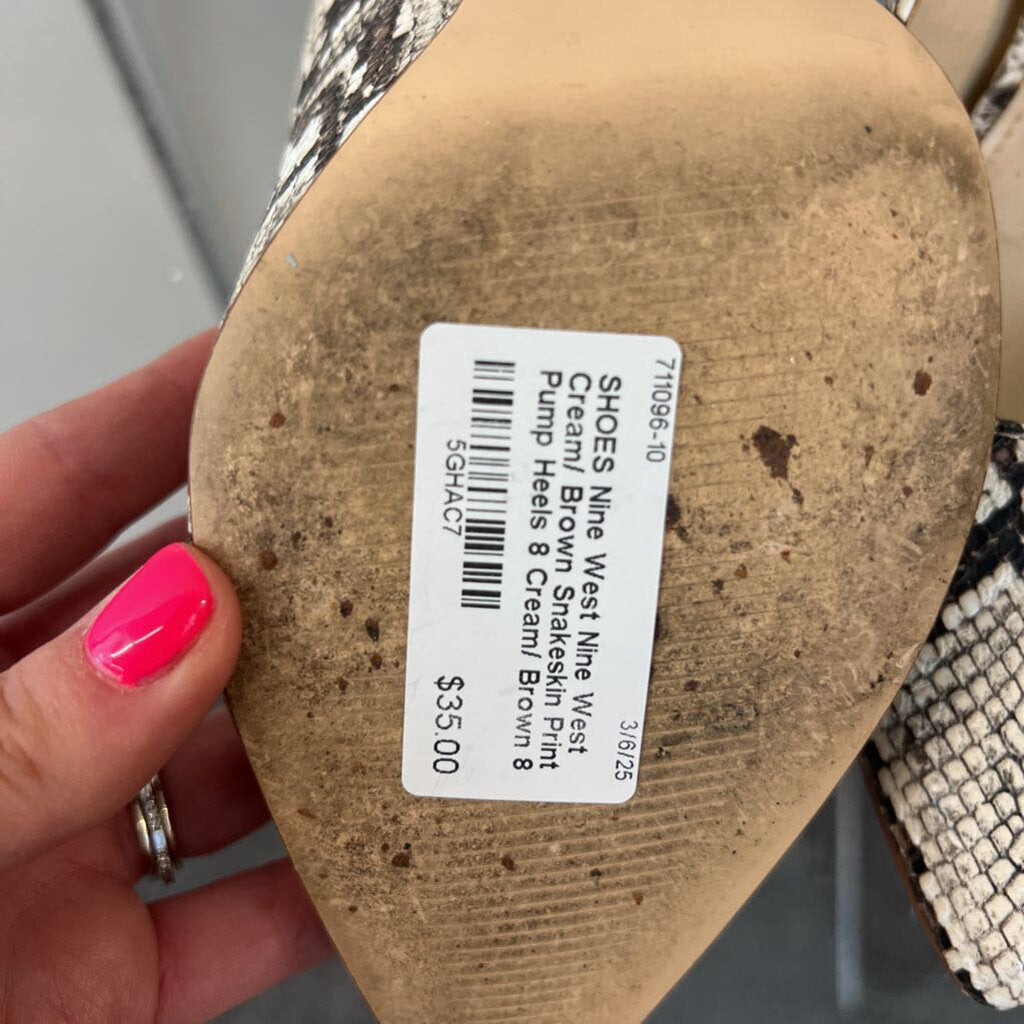 Nine West Cream/ Brown Snakeskin Print Pump Heels 8