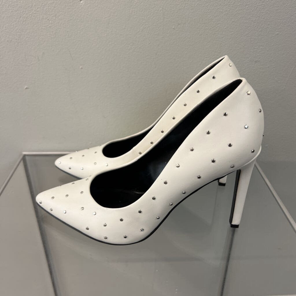 Nine West White Leather Silver Studded Pump Heels 8
