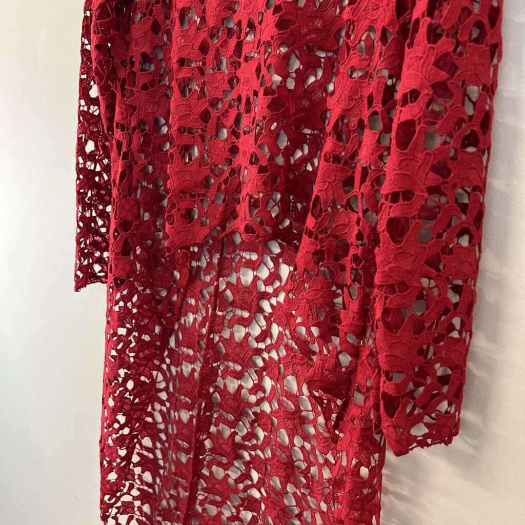 Pretty Garden Red Crochet Lace Long Sleeve High Low Top Large