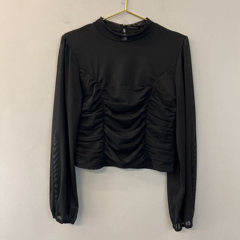 Shinestar Black Long Sleeve Mock Neck Ruched Bodysuit Extra Large