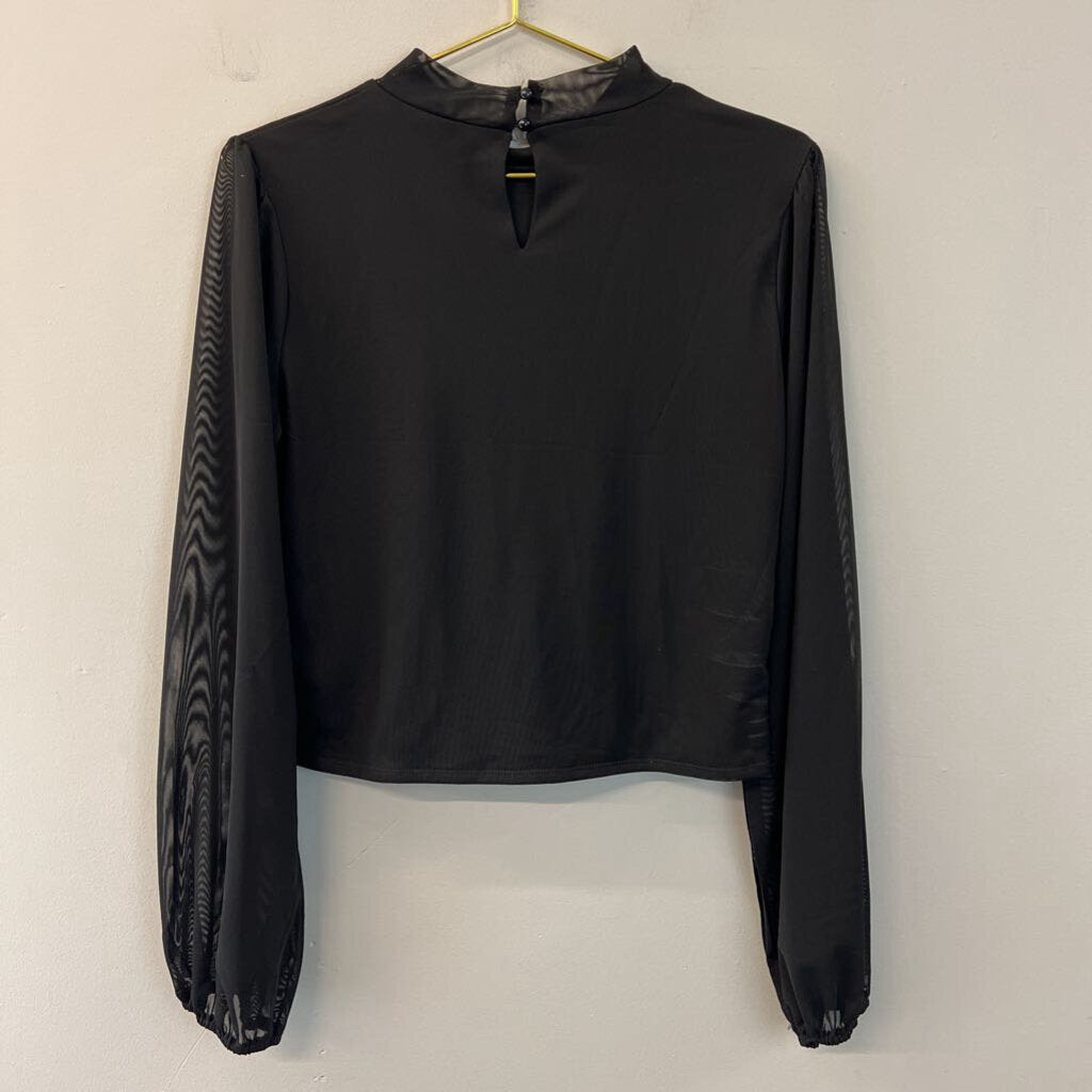 Shinestar Black Long Sleeve Mock Neck Ruched Bodysuit Extra Large