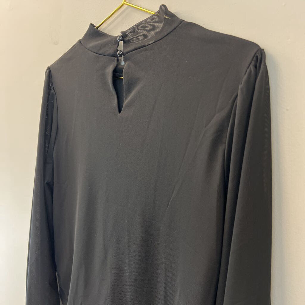 Shinestar Black Long Sleeve Mock Neck Ruched Bodysuit Extra Large