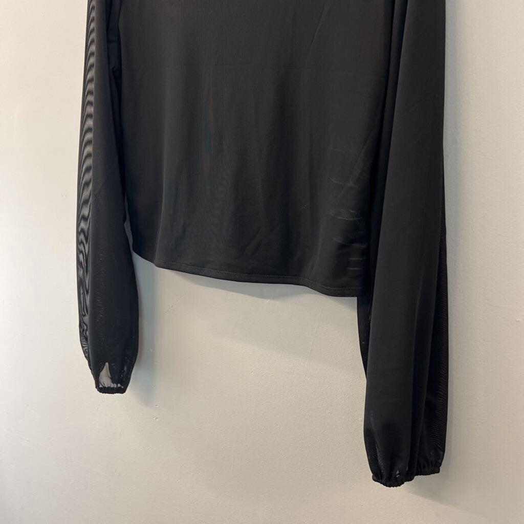 Shinestar Black Long Sleeve Mock Neck Ruched Bodysuit Extra Large