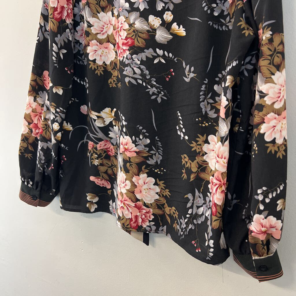 Black/ Multi Flower Print Long Sleeve Top Large