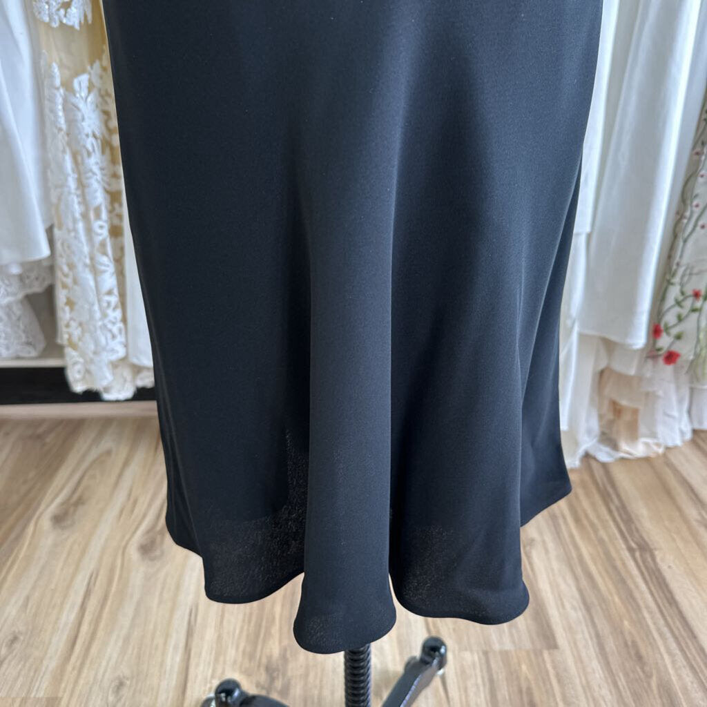 Black Embroidered V Neck Midi Dress Medium