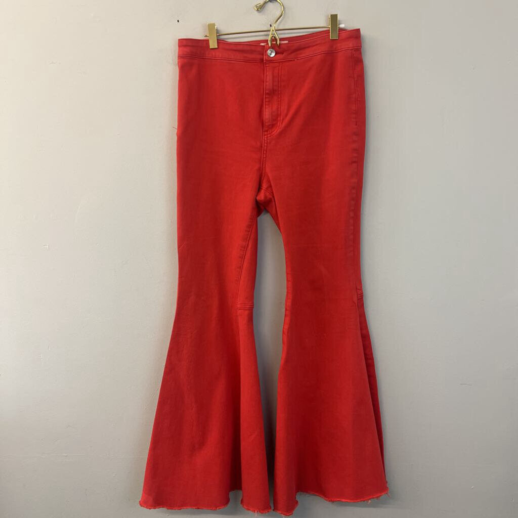 We The Free Bright Coral Denim Flare Leg Pants 30