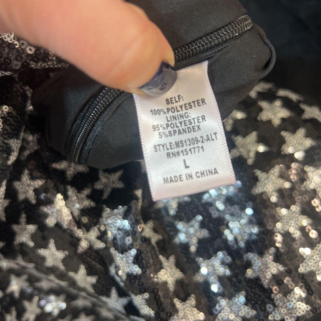 Altar'd State Black/ Silver Sequin Star Print Mini Skirt Large