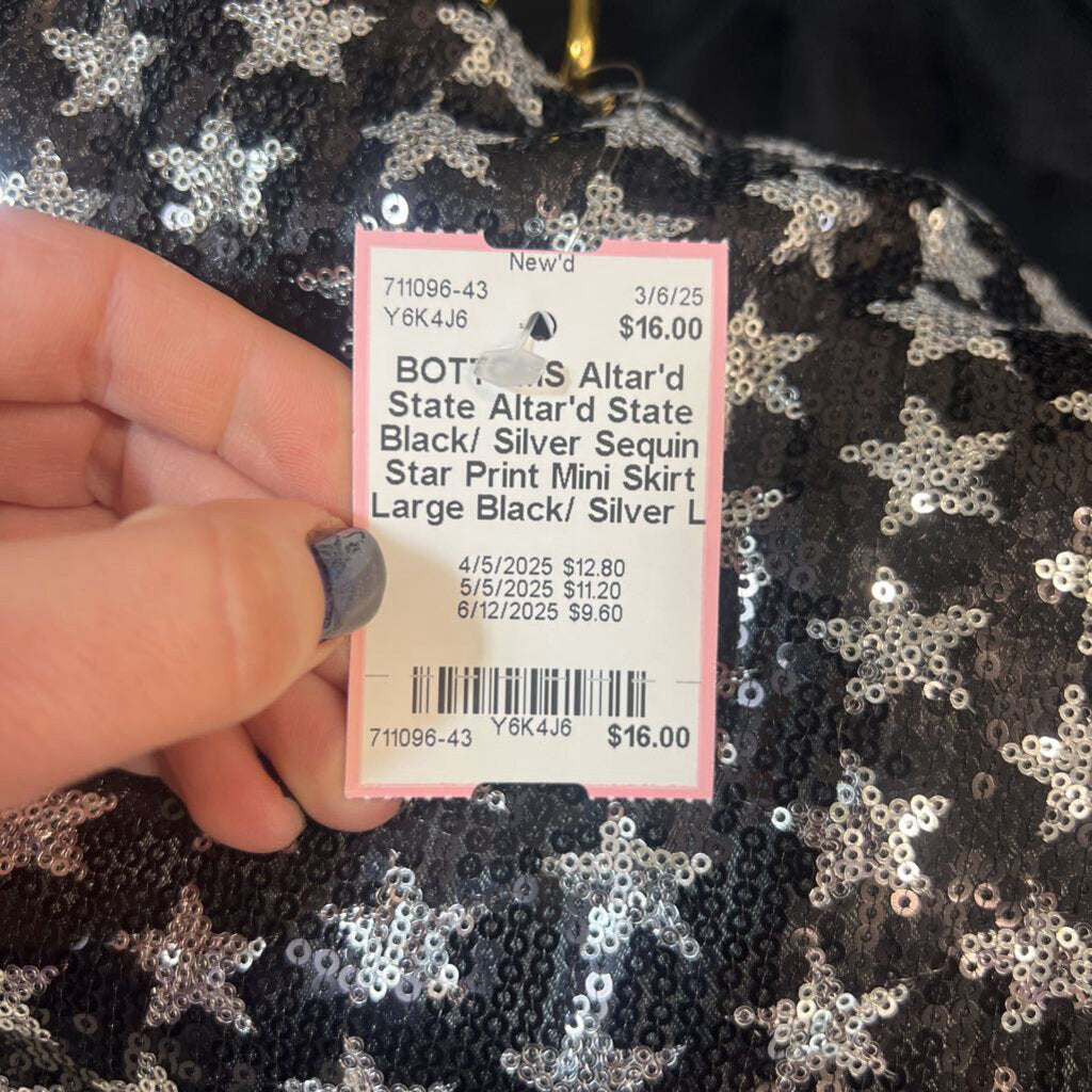 Altar'd State Black/ Silver Sequin Star Print Mini Skirt Large