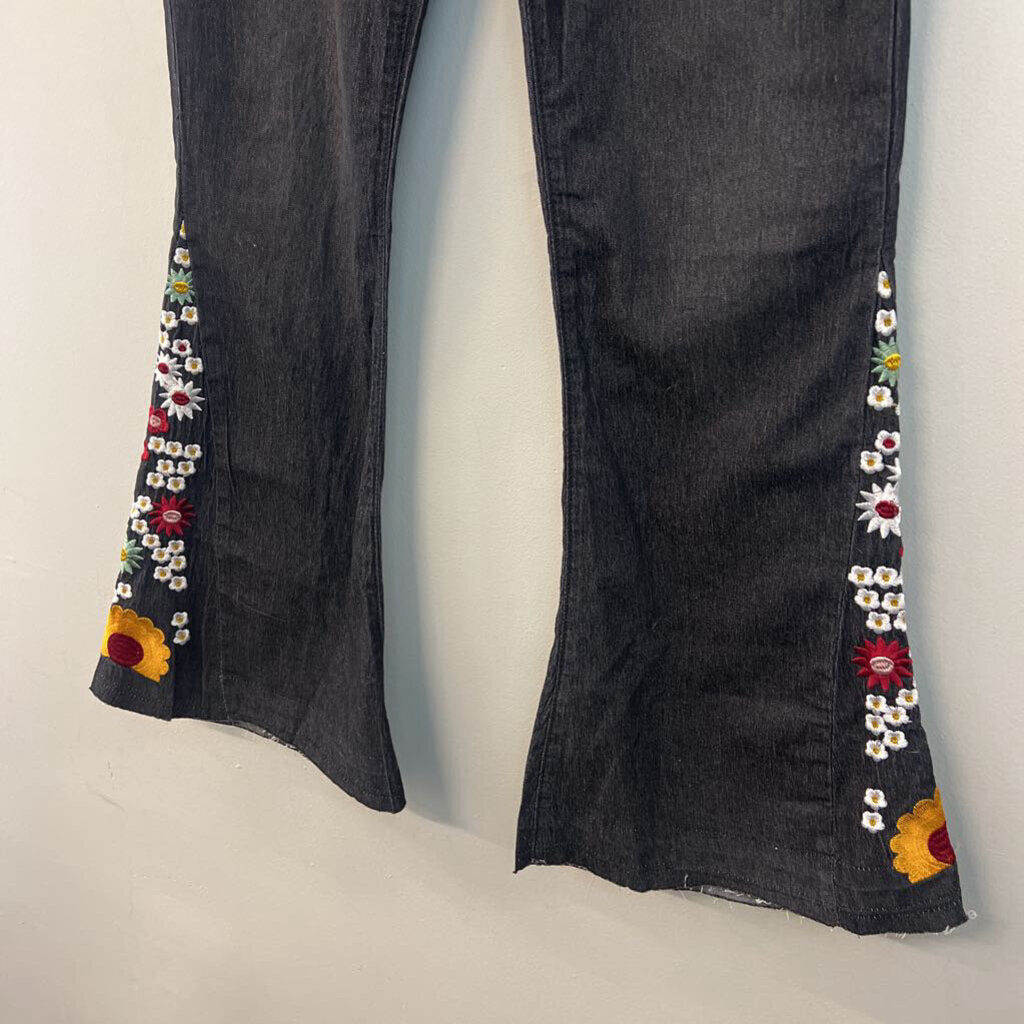 Black/ Multi Embroidered Flare Pants Large