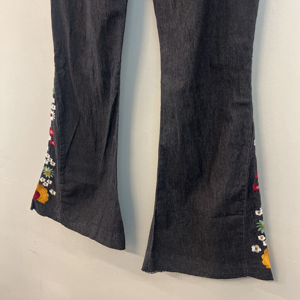 Black/ Multi Embroidered Flare Pants Large