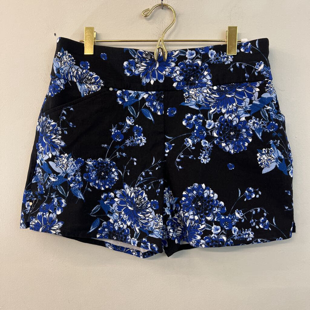INC Black/ Blue Flower Print Pull On Shorts 10