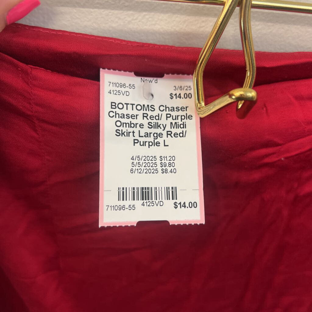 Chaser Red/ Purple Ombre Silky Midi Skirt Large
