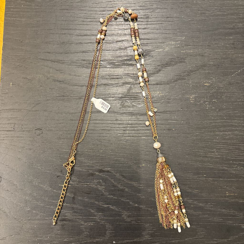 Gold/ Multi Beaded Tassel Long Necklace