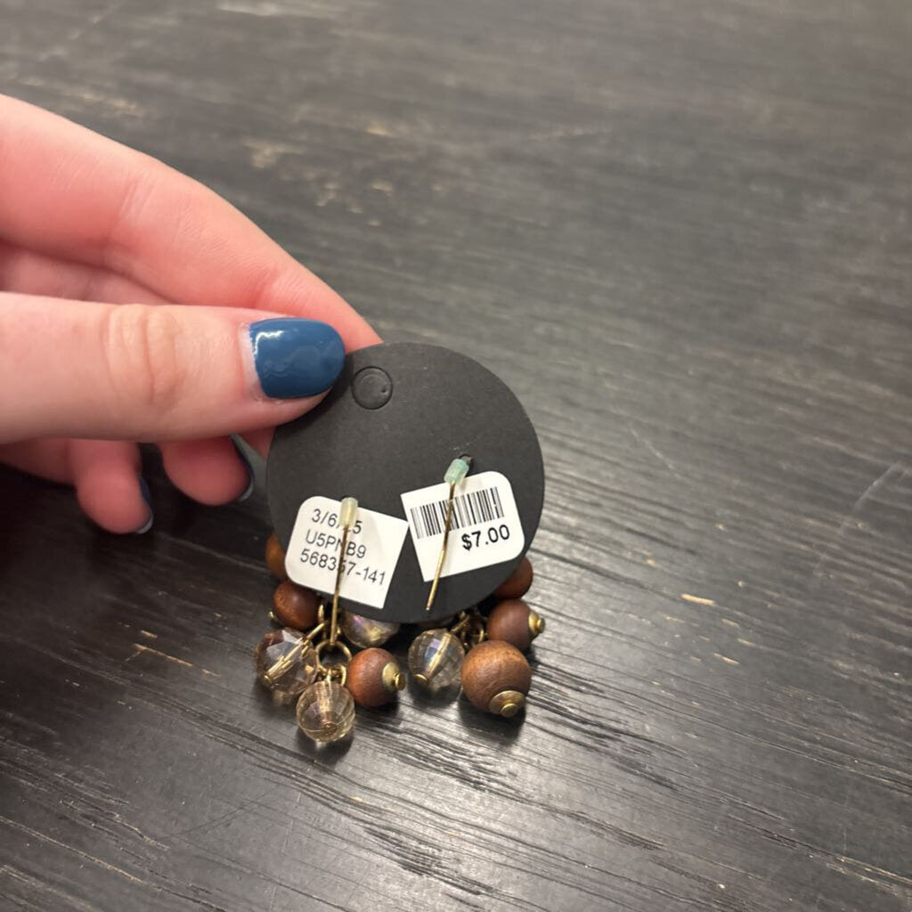 Gold/ Brown Beaded Cluster Drop Earrings