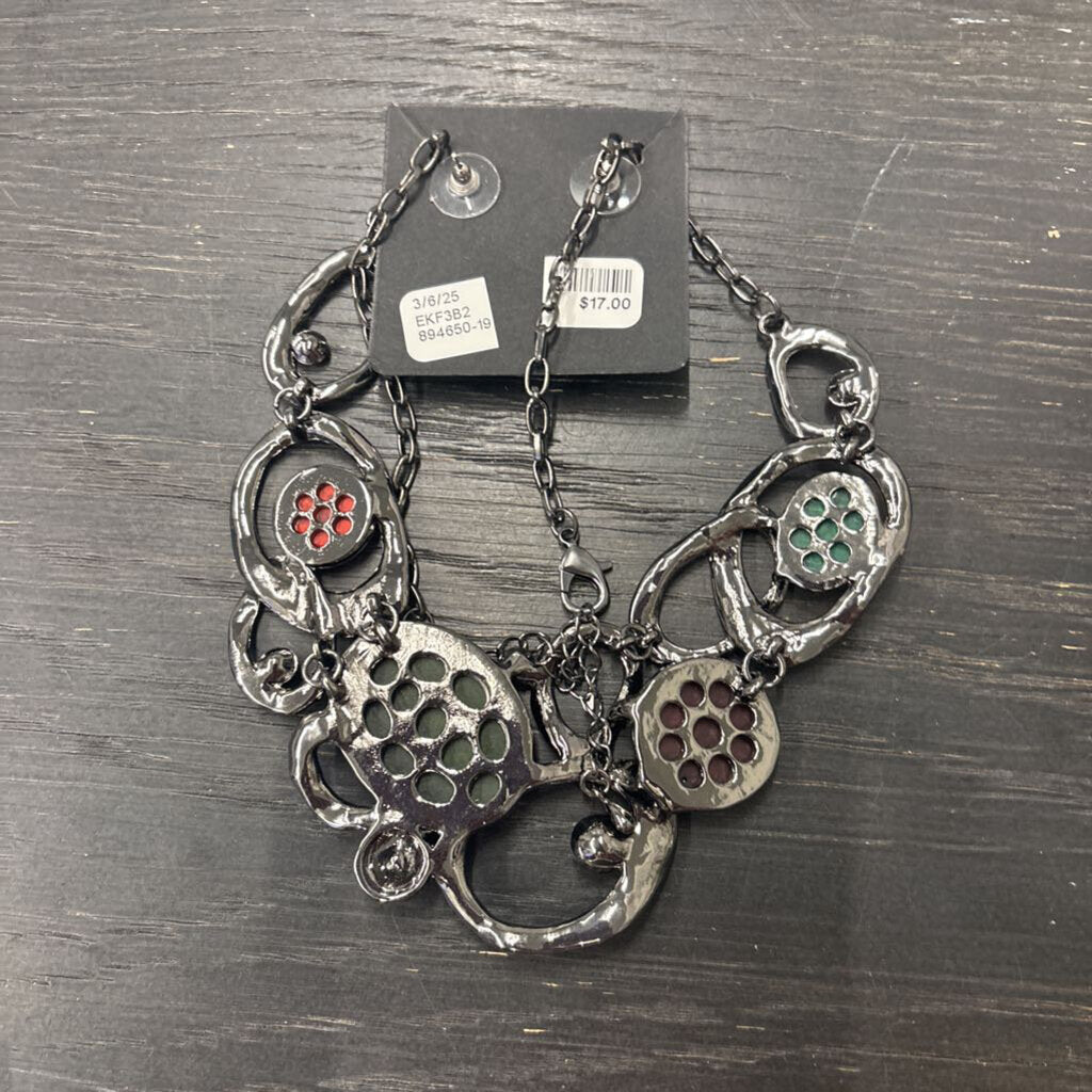 Silver/ Multi Stone Necklace/ Earrings Set