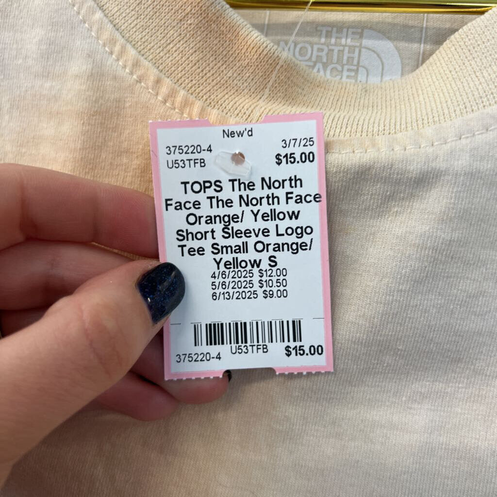 The North Face Orange/ Yellow Short Sleeve Logo Tee Small