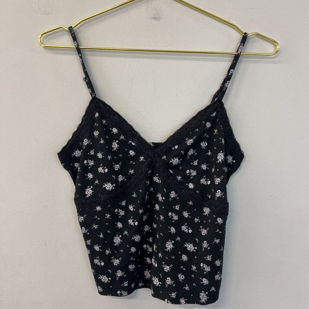Self Esteem Black/ White Flower Print Cropped Tank Medium