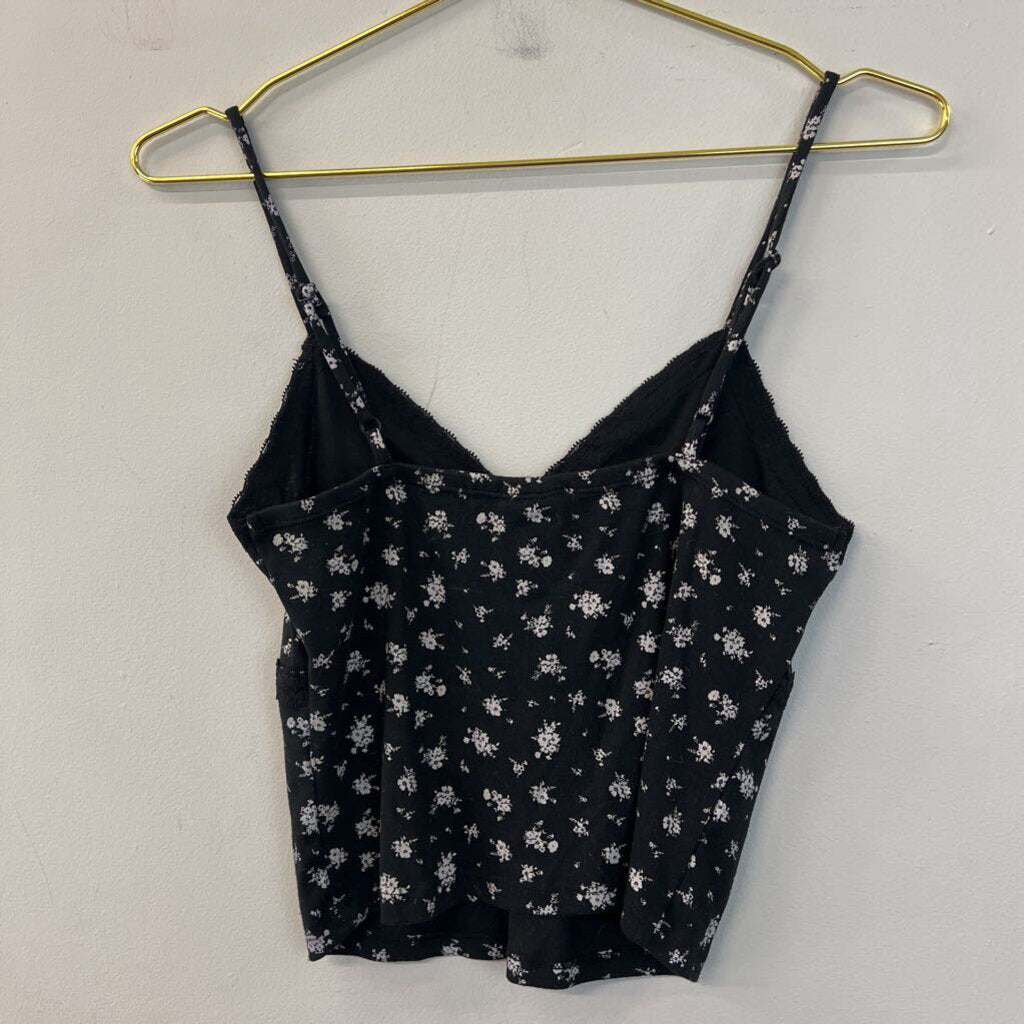 Self Esteem Black/ White Flower Print Cropped Tank Medium