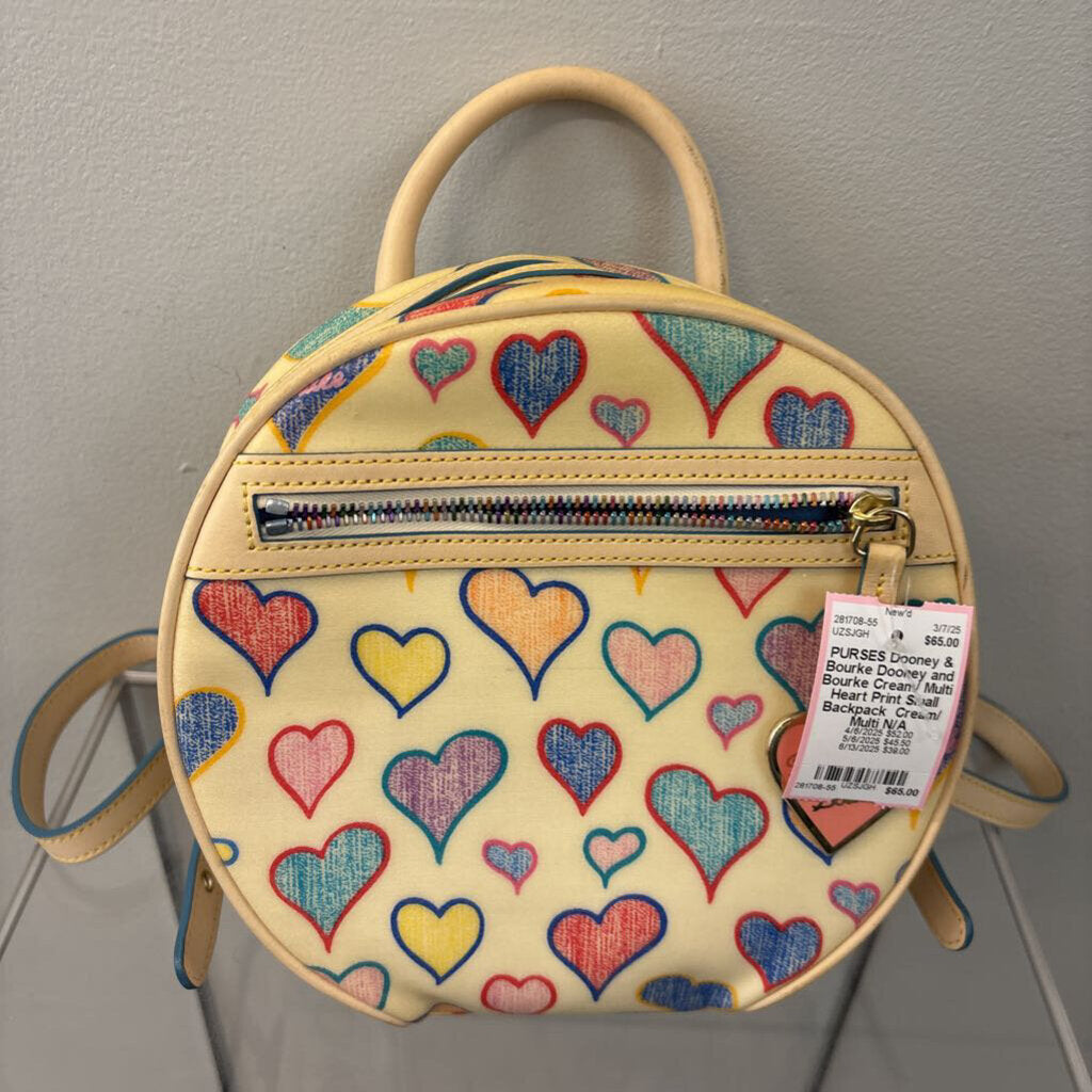 Dooney and Bourke Cream/ Multi Heart Print Small Backpack