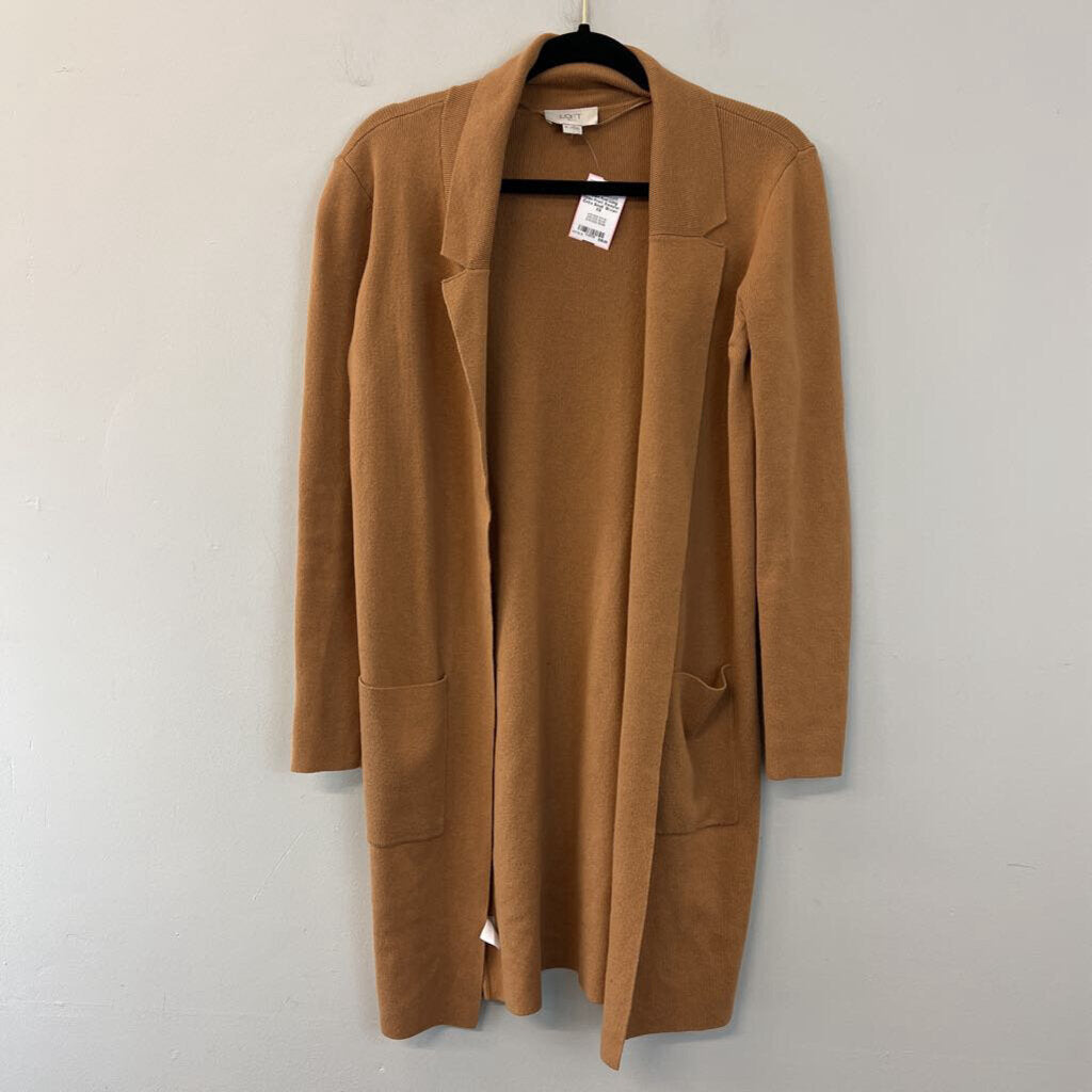 Loft Brown Knit Long Open Front Sweater Extra Small
