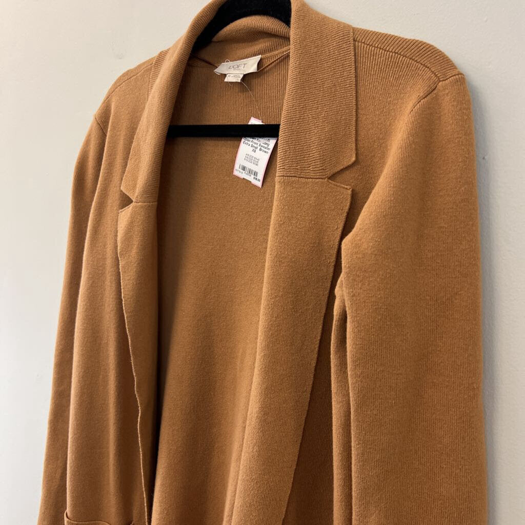 Loft Brown Knit Long Open Front Sweater Extra Small