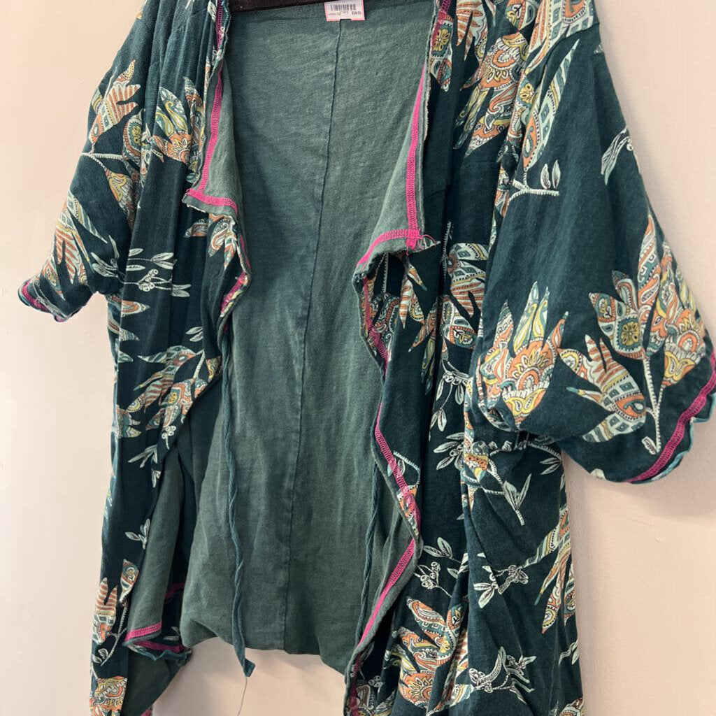 Kyla Seo Blue/ Multi Print Short Sleeve Open Front Kimono Top One Size
