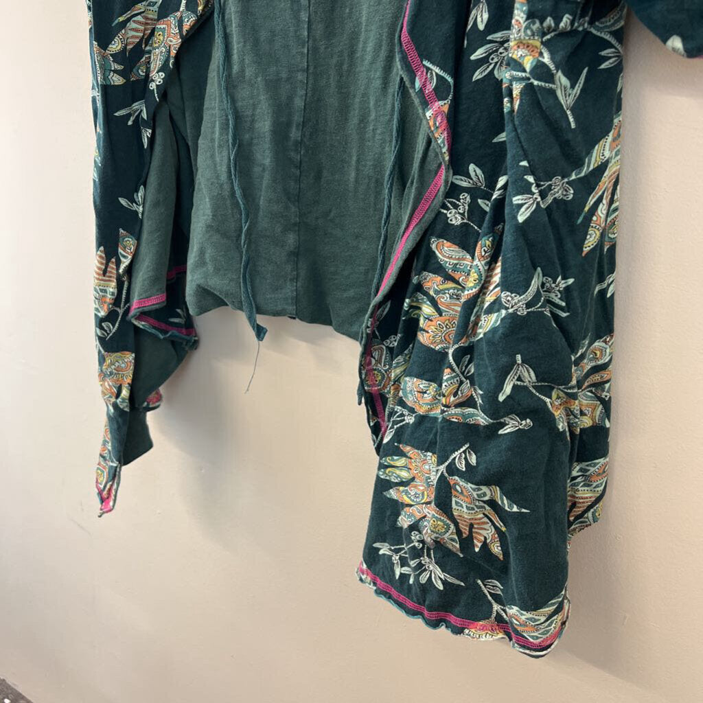 Kyla Seo Blue/ Multi Print Short Sleeve Open Front Kimono Top One Size