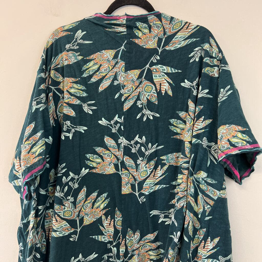 Kyla Seo Blue/ Multi Print Short Sleeve Open Front Kimono Top One Size