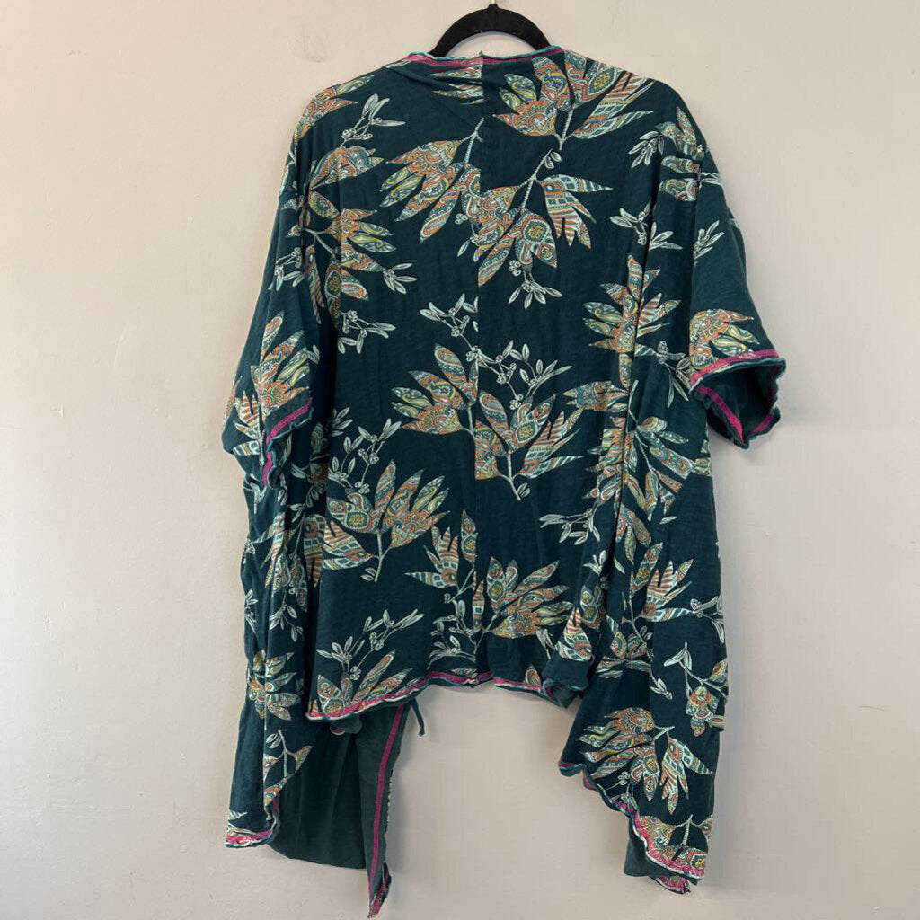 Kyla Seo Blue/ Multi Print Short Sleeve Open Front Kimono Top One Size