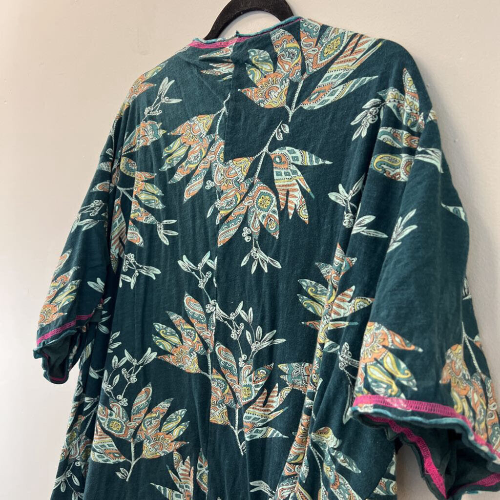 Kyla Seo Blue/ Multi Print Short Sleeve Open Front Kimono Top One Size
