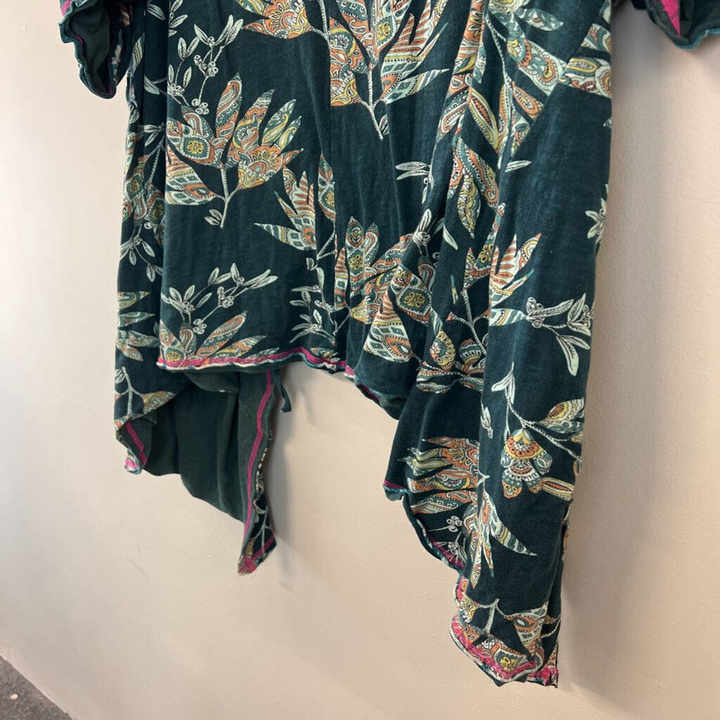 Kyla Seo Blue/ Multi Print Short Sleeve Open Front Kimono Top One Size