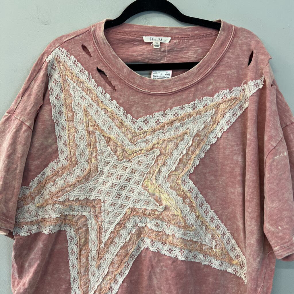Oli and Hali Pink Lace Star Short Sleeve Top Extra Large