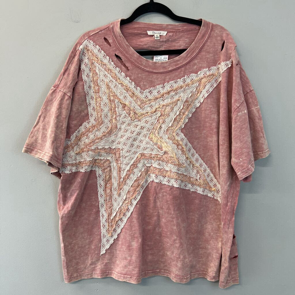 Oli and Hali Pink Lace Star Short Sleeve Top Extra Large