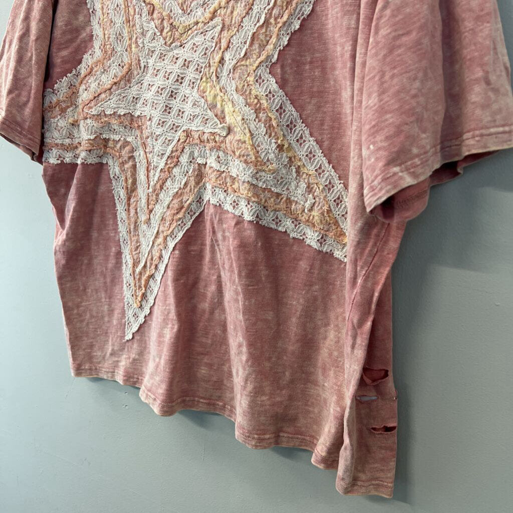 Oli and Hali Pink Lace Star Short Sleeve Top Extra Large