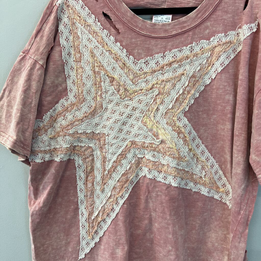 Oli and Hali Pink Lace Star Short Sleeve Top Extra Large