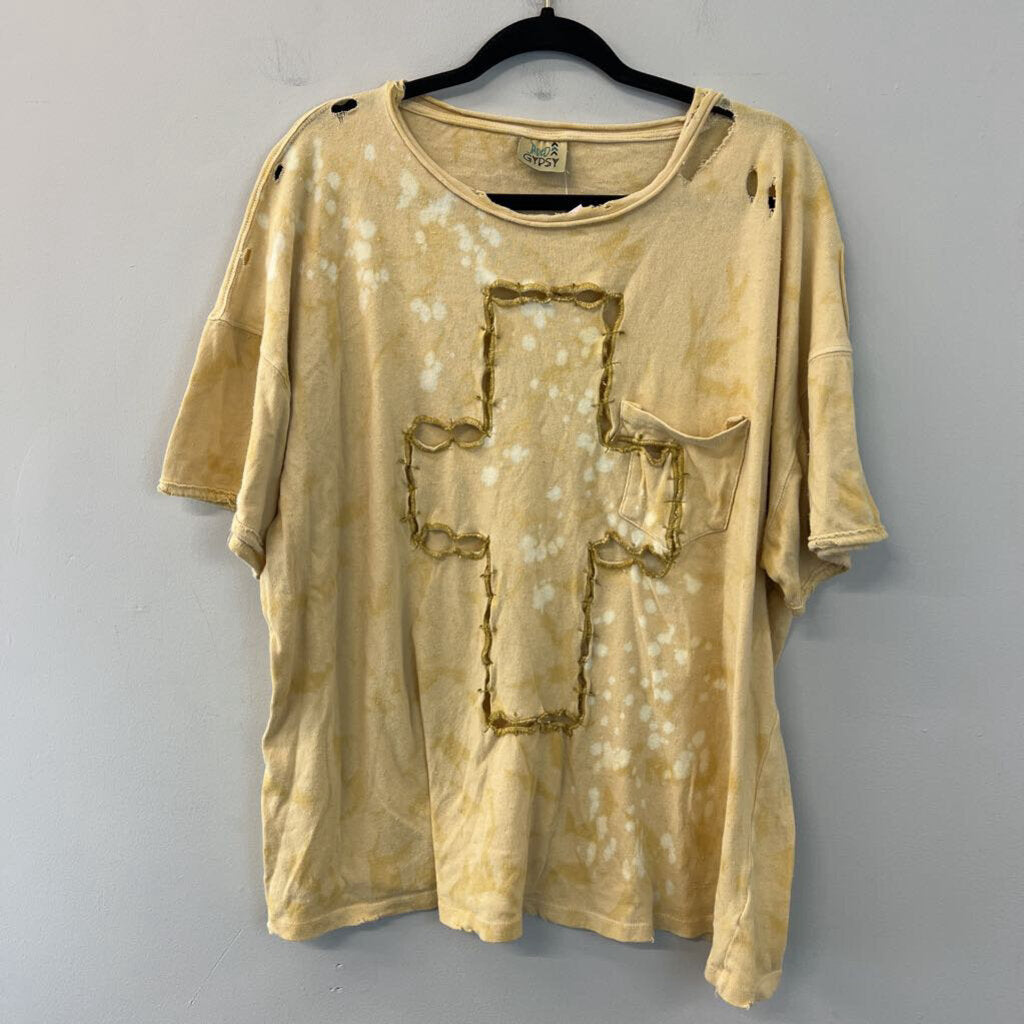 Jaded Gypsy Yellow Cross Short Sleeve Top One Size