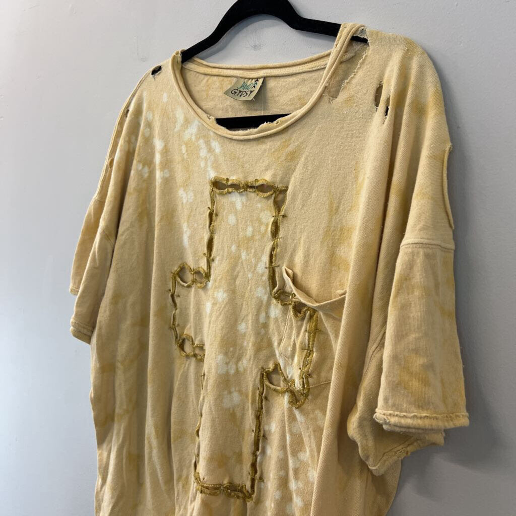 Jaded Gypsy Yellow Cross Short Sleeve Top One Size