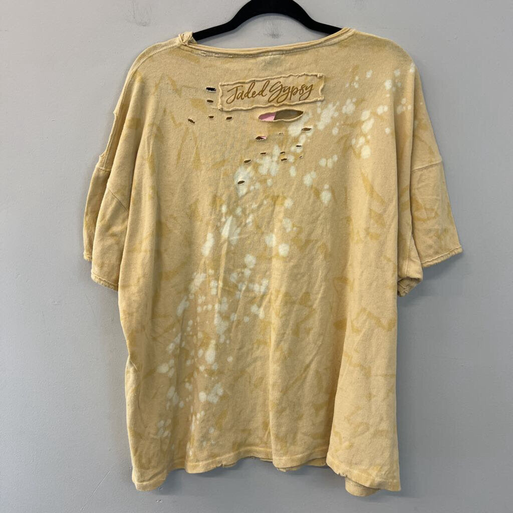 Jaded Gypsy Yellow Cross Short Sleeve Top One Size