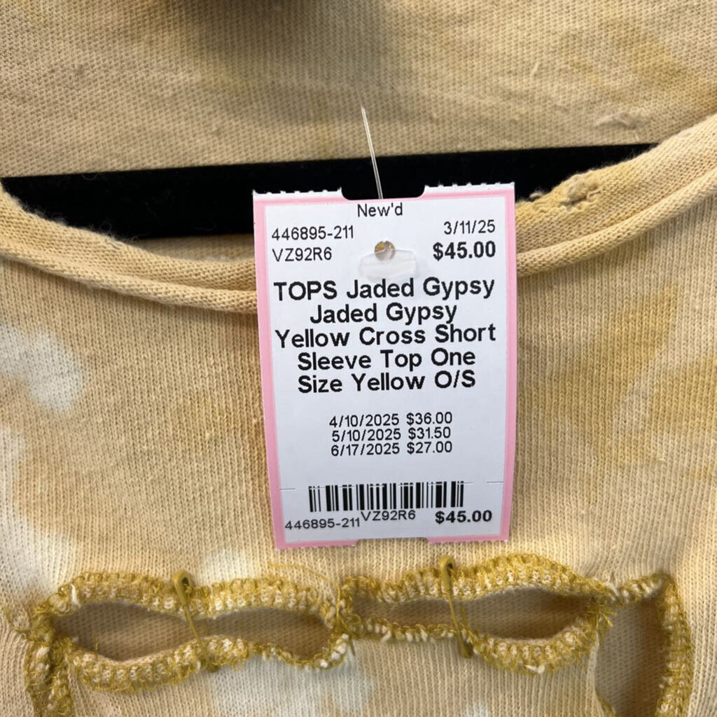 Jaded Gypsy Yellow Cross Short Sleeve Top One Size